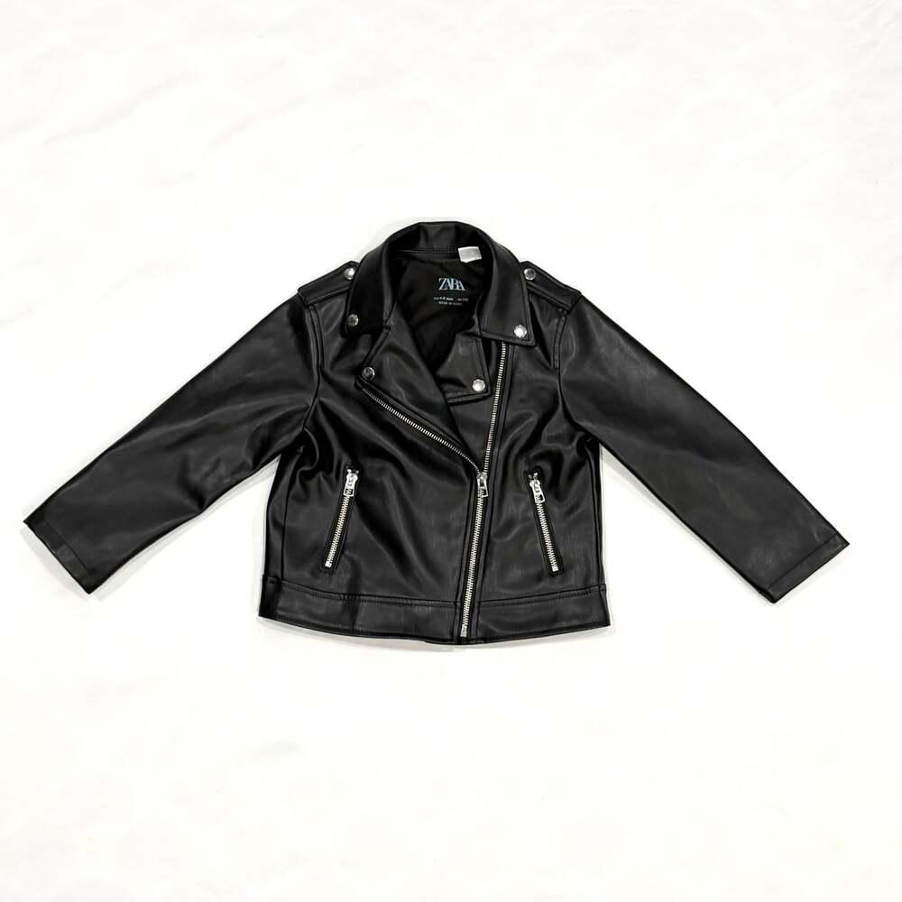 ZARA Kids Black Faux Leather Coat Jacket